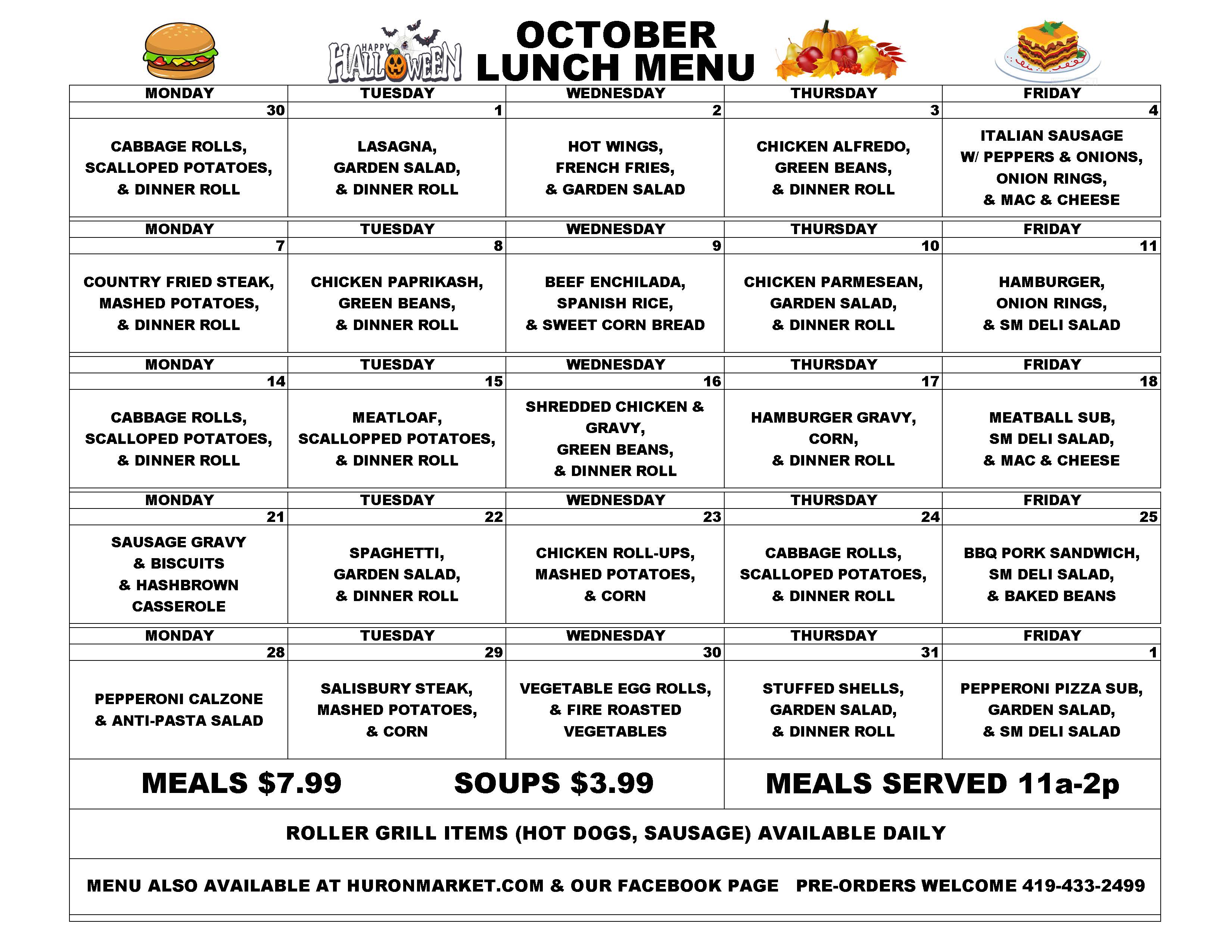 October Lunch Menu